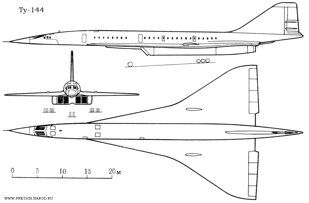 Проекции пассажирского сверхзвукового самолета Ту-144, СССР