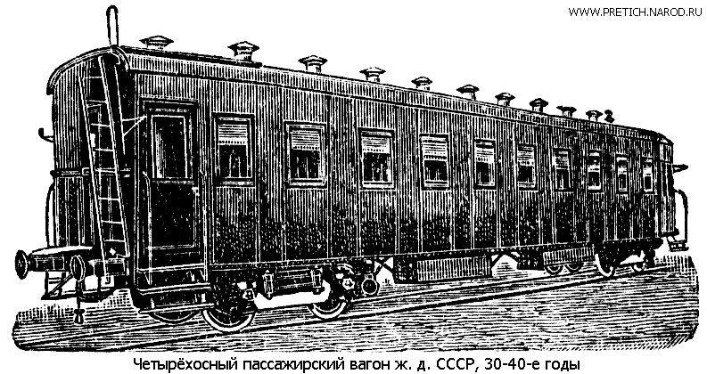 Четырёхосный пассажирский вагон железных дорог СССР, 30-40-е годы, общий вид