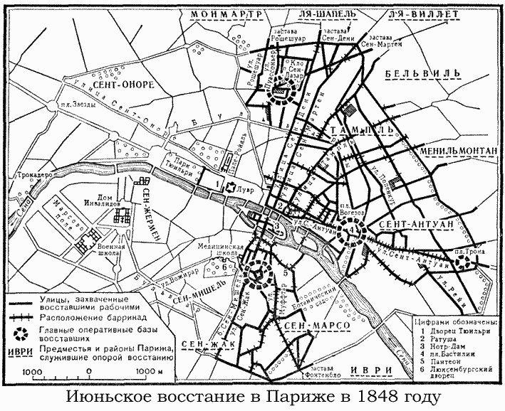 Карта - Июньское восстание в Париже в 1848 году