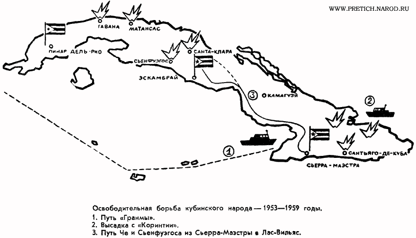 Карта - освободительная борьба кубинского народа в 1953-1959 гг