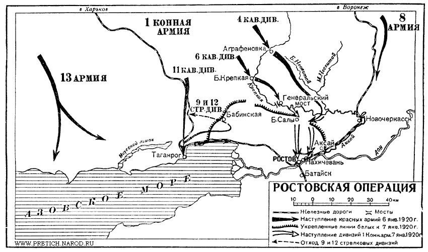 Карта - Ростовская операция Красной Армии в январе 1920 г