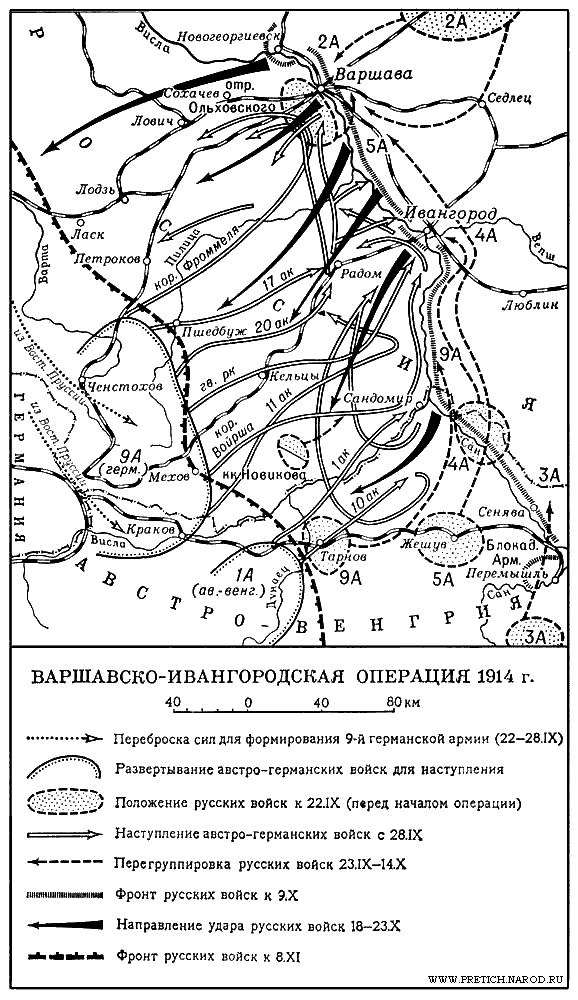 Карта - Варшавско-Ивангородская операция, конец 1914 г.
