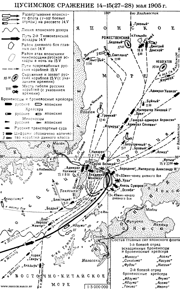 Карта - сражение в цусимском проливе