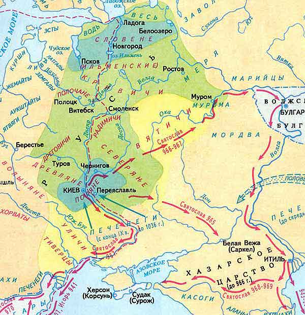 Карта - поход князя Святослава на Хазарский каганат, Х век