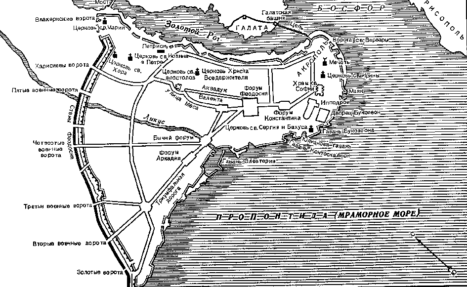 Карта - план древнего Константинополя (до завоевания турками)