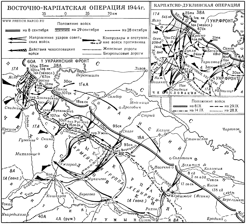 Карта - Восточно-Карпатская операция, 1944 г.