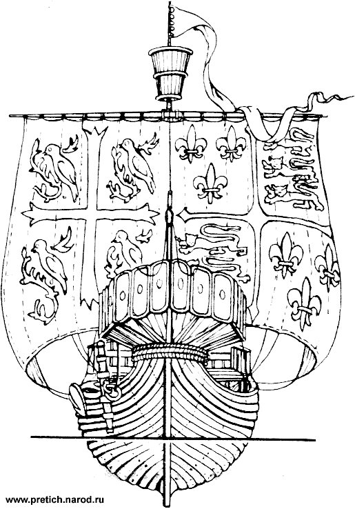чертеж Английский купеческий корабль, XIV век