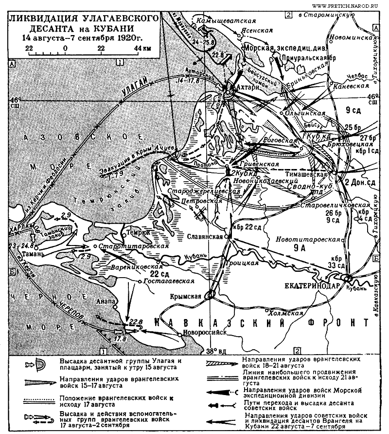 Карта - ликвидация Улугаевского десанта на Кубани, 14 августа-7 сентября 1920 г