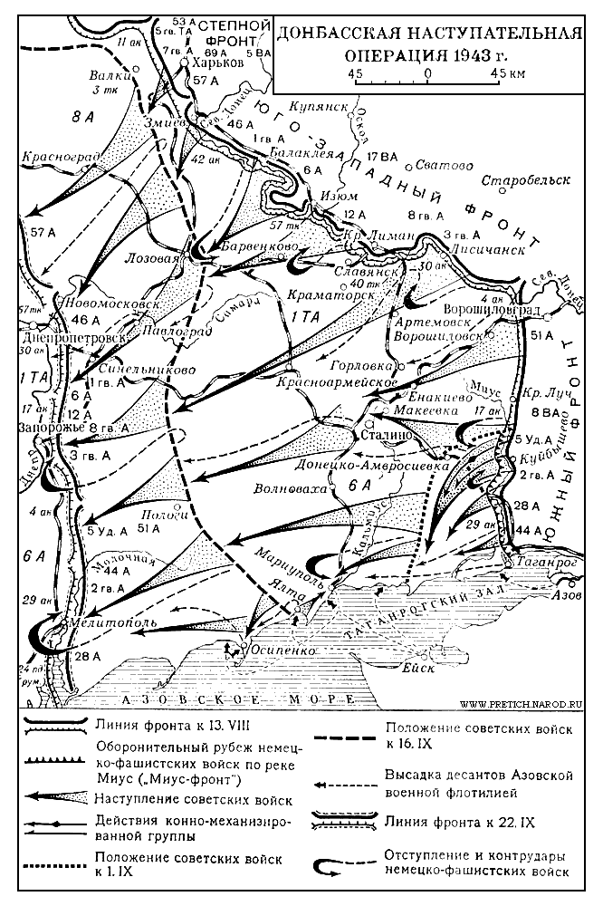 Карта - Донбасская наступательная операция, 1943 г.