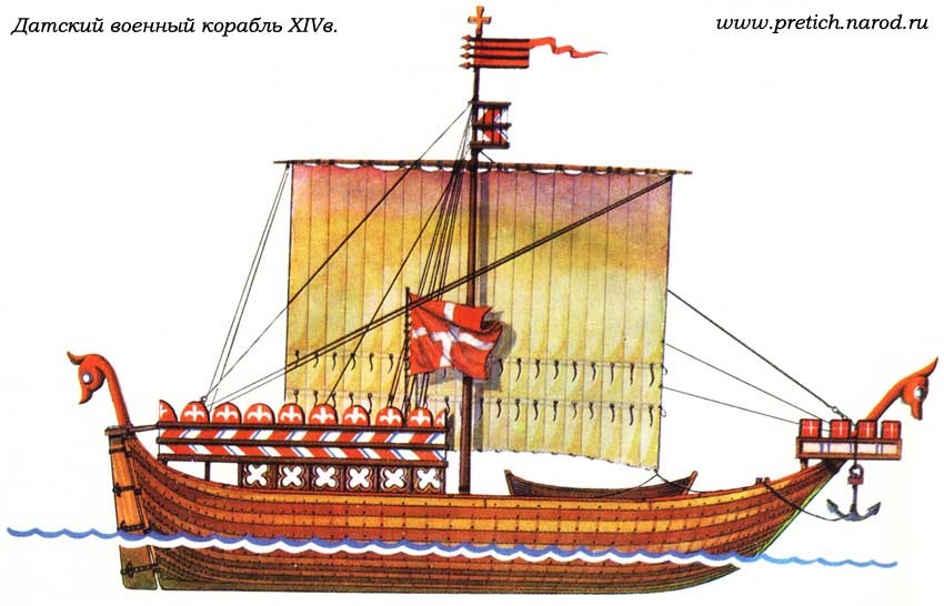 Датский военный корабль XIV век - внешний вид