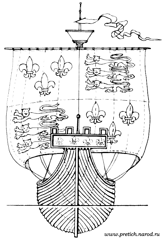 Корабль Ричарда III - внешний вид и чертеж с носа