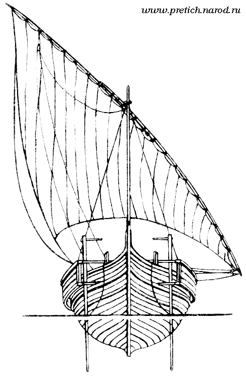 Средиземноморское судно - внешний вид, чертеж с кормы